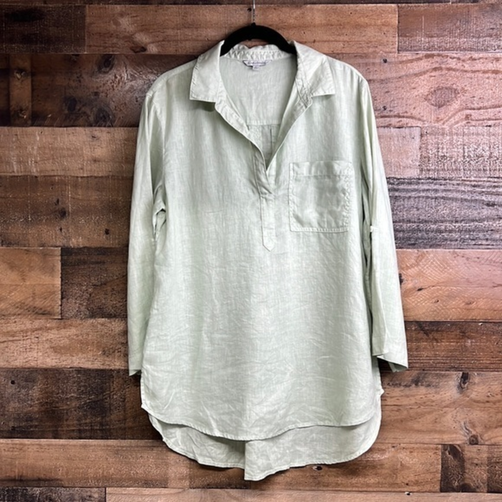 John Mark‎ 3/4 Quarter Length Sleeve 100% Linen Shirt Women's Size Small